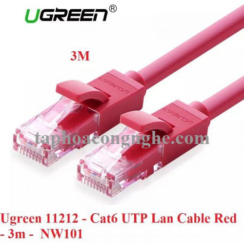 Ugreen 11212 3M màu Đỏ Cáp mạng LAN cat6 UTP NW101 30011212